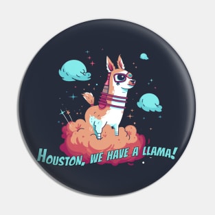 Llama Riding Rocket Through Galaxy T-Shirt Design Pin