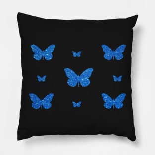 Blue Faux Glitter Butterflies Pillow