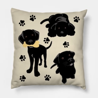 Three Black Lab Puppies Pillow