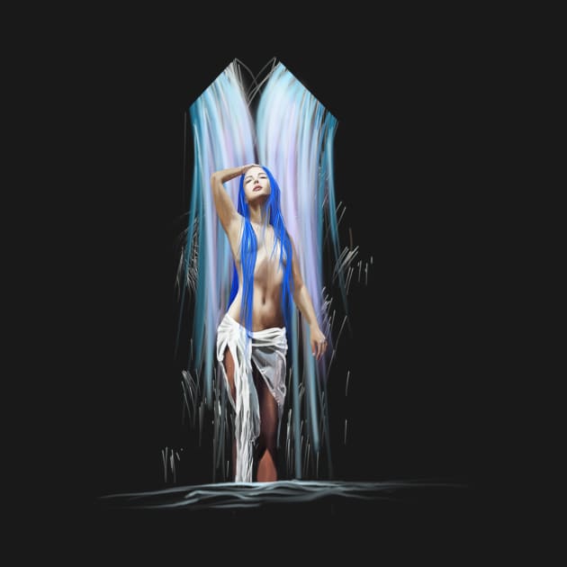 Sexy Woman Artwork under waterfall by starchildsdesigns