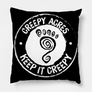 Creepy Acres foot logo (non distressed in white) Pillow