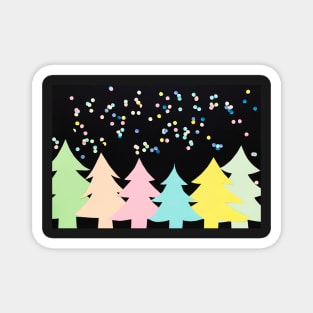 Confetti Snows Down On Colorful Paper Trees Magnet