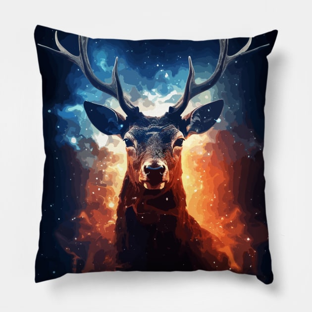 Deer and Cosmos Pillow by Art-Jiyuu