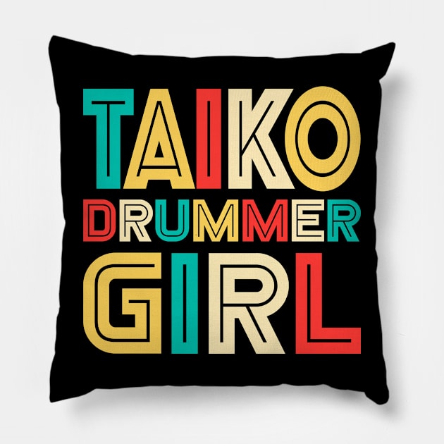 Retro Taiko Drummer Girl Taiko Lover Pillow by BonnaVida