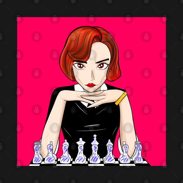 beth harmon the chess master, queen's gambit art by jorge_lebeau