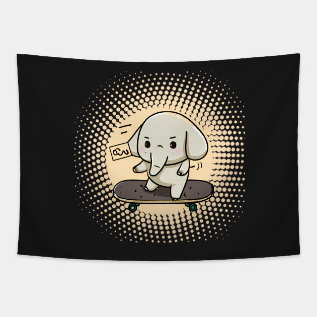 Cute Baby Elephant Skateboard Halftone Tapestry by Shadowbyte91