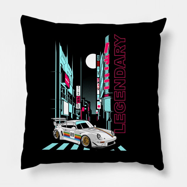 Neon Tokio 911 964 RWB JDM Tuning Car Pillow by Automotive Apparel & Accessoires