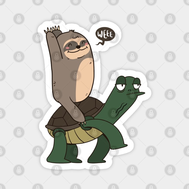 Cute Happy Sloth on Turtle Taxi Magnet by origato