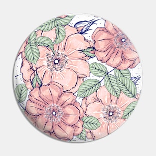 Poppy flower  illustration pattern salmon colour and light green Pin