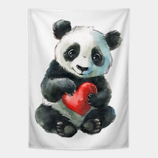 Valentine Giant Panda Bear Holding Heart Tapestry