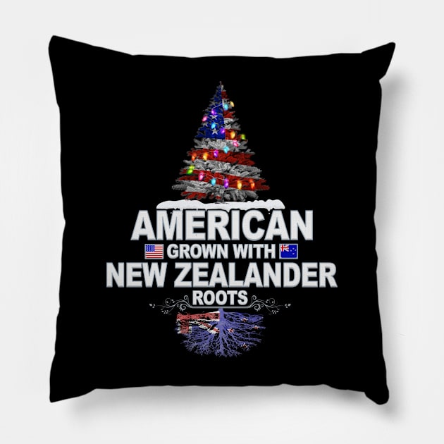 Christmas Tree  American Grown With New Zealander Roots - Gift for New Zealander From New Zealand Pillow by Country Flags