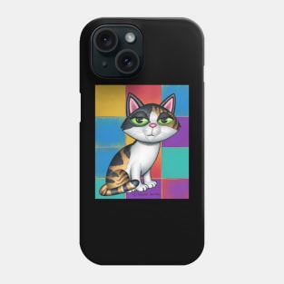 Cute Calico Kitty with Multi Colored Squares Phone Case