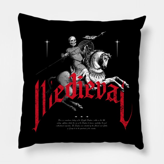 Vintage Medieval Skeleton on Horse | Vintage | Dark Fantasy Pillow by AngryBlackDog