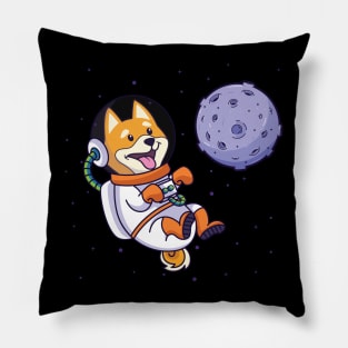 Shiba Inu in space next to moon planet Pillow