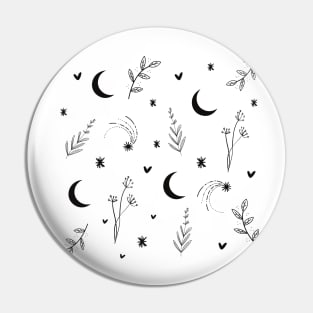 moon and stars black and white pattern floral space Pin