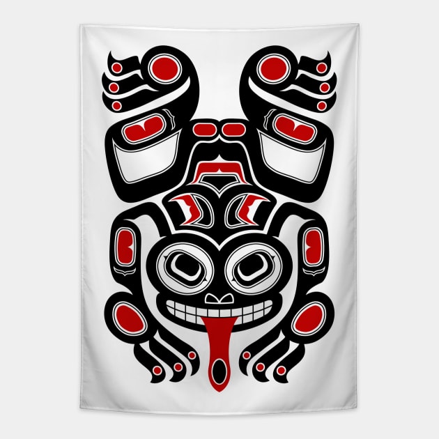 Red and Black Haida Spirit Tree Frog Tapestry by jeffbartels