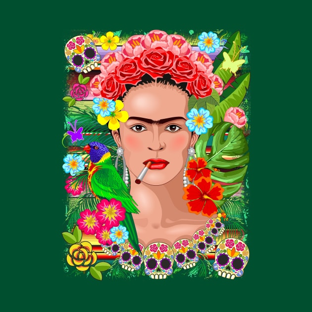 Frida Kahlo Floral Exotic Portrait by BluedarkArt