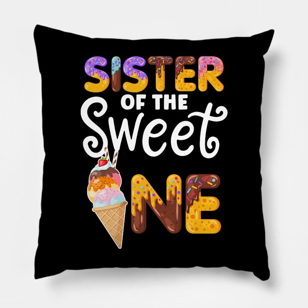 Sister of the Sweet One Funny 1st Birthday Party Pillow by Rosiengo