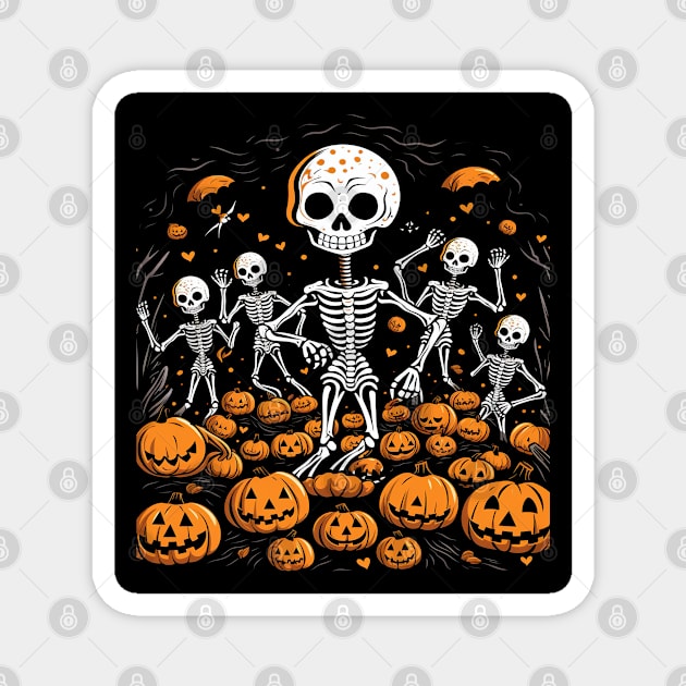 Skeleton Shuffle: A Playful Halloween Delight for Art Enthusiasts Magnet by familycuteycom