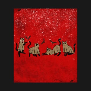 cat horror in carpet red in snow T-Shirt