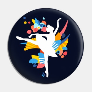 Colorful White Dancing Ballerina Silhouette Pin