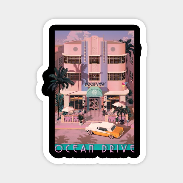 Ocean Drive Sunset Magnet by Mr.Melville