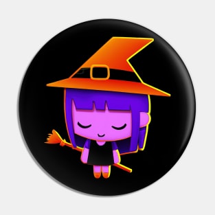 Little Witch Halloween Retro Colorful Kids Pin