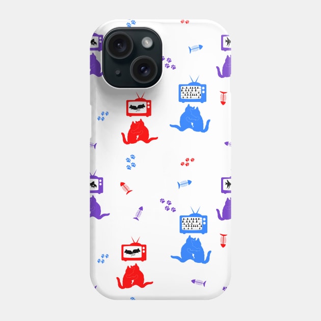 Cats Watching TV. All over design. Phone Case by Slap Cat Designs