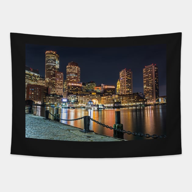 Boston Waterfront Boston Skyline Boston MA Harbor Towers Tapestry by WayneOxfordPh