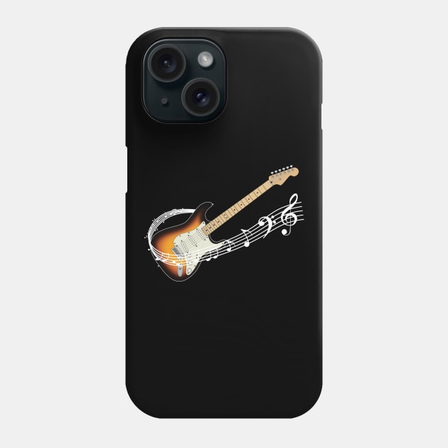 Music Staff Sunburst Electric Guitar Phone Case by nightsworthy