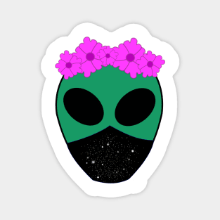 Female alien wearing flower crown and face mask Magnet