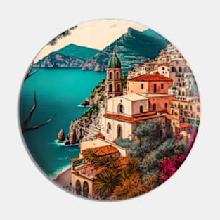 Positano Amalfi Coast Italy Painting Pin