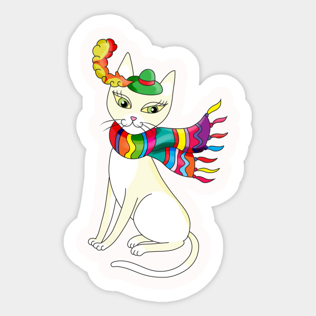 Cute White Cat In A Hat And Scarf Cute White Children Gifts Cat