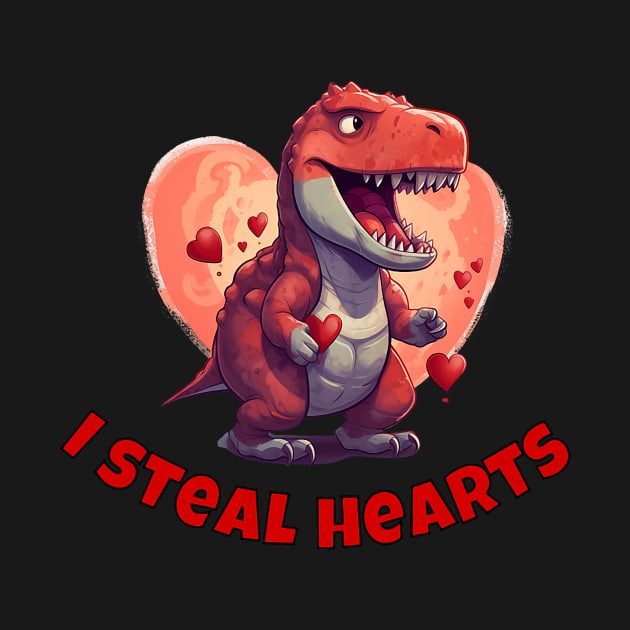 Kids  Boy Valentines Day Dino  I Steal hearts by jadolomadolo