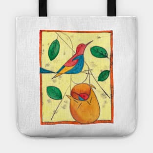 Colored bird and birdsnest - Charley Harper style Tote