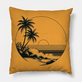 Sunset Beach Vibes Black Work Minimalist Pillow