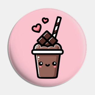 Kawaii Dark Chocolate Milkshake with Hearts | Cute Kawaii Food Art Pin