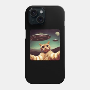Funny Cat In Space Selfie With UFOs Behind Phone Case