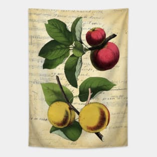 Vintage Apple Apricot Botanical on book page Tapestry