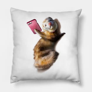 Smiling Ferret Selfie Funny Pillow