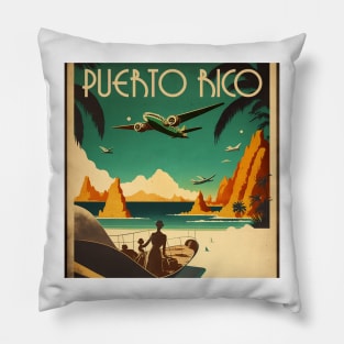 Puerto Rico Vintage Travel Art Poster Pillow