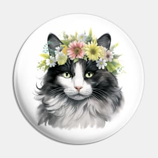 American Curl Cat Flowers Water Color Cat Mom Mother's Day Gift Pin