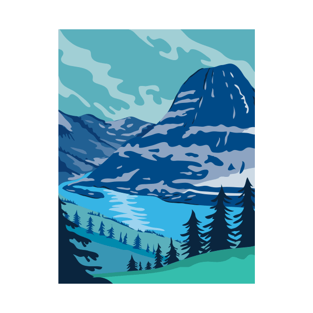 Glacier National Park and Kintla Lake in Montana United States WPA Poster Art Color by retrovectors