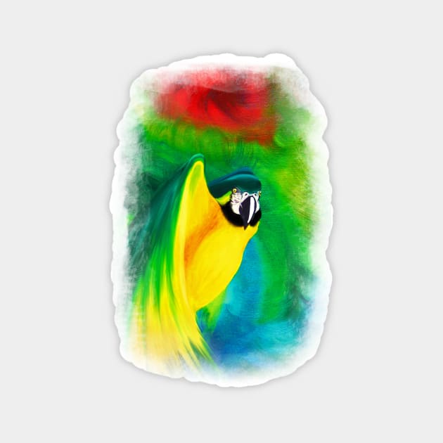 Macaw Parrot Flight Oil Painting ArtWork Magnet by BluedarkArt