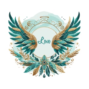 Angel Wings Blue Watercolor with Love T-Shirt