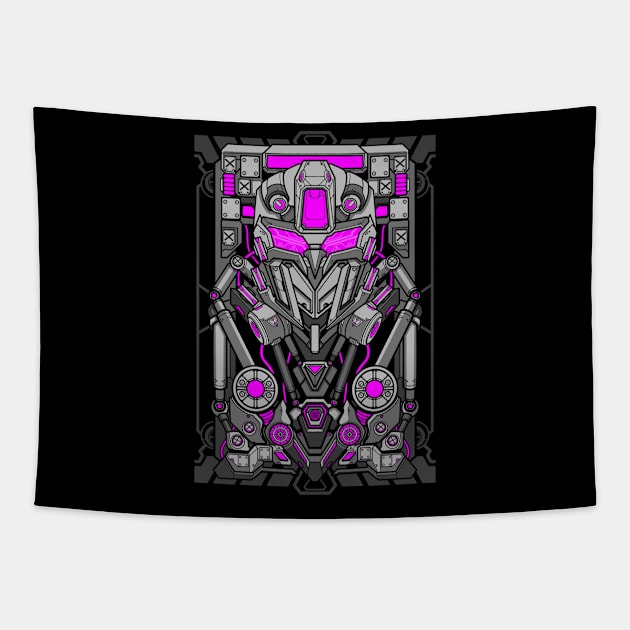 Mecha robot head shield card design Tapestry by eleazarion