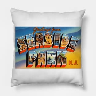 Greetings from Seaside Park New Jersey - Vintage Large Letter Postcard Pillow