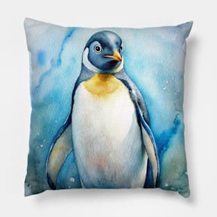 Adorable Penguin Animal Watercolor Painting Pillow