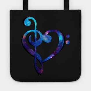 Music Clef Heart Galaxy Dark Blue and Purple Tote