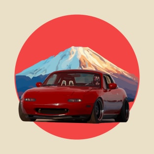 Red Mazda Miata/MX-5 - Mount Fuji Jinba Ittai Roadster Life T-Shirt